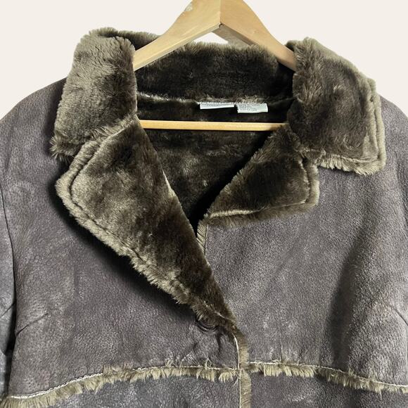Vintage Newport News Suede Leather Faux Fur Lined Long Coat Size L - Picture 2 of 11